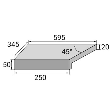 Кутовий Г-подібний елемент бортової плитки Aquaviva Ardesia Black, 595x345x50(20) мм (лівий/45°)