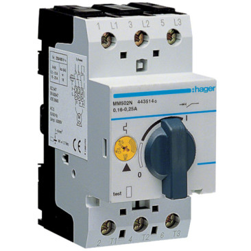 Автоматичний вимикач для захисту двигуна Hager MM502N I=0.16-0.24А