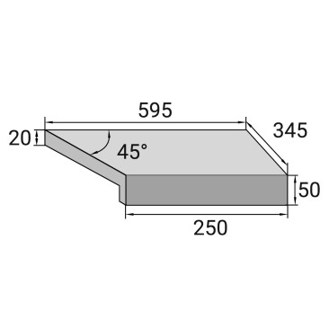 Кутовий Г-подібний елемент бортової плитки Aquaviva Granito Light Gray, 595x345x50(20) мм (правий/45°)