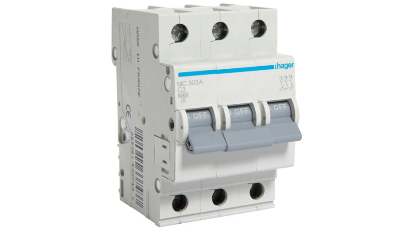 Автоматичний вимикач Hager MC301A 3-полюсний 6kA In=1А тип C