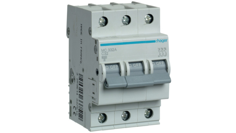 Автоматичний вимикач Hager MC332A 3-полюсний 6kA In=32А тип C